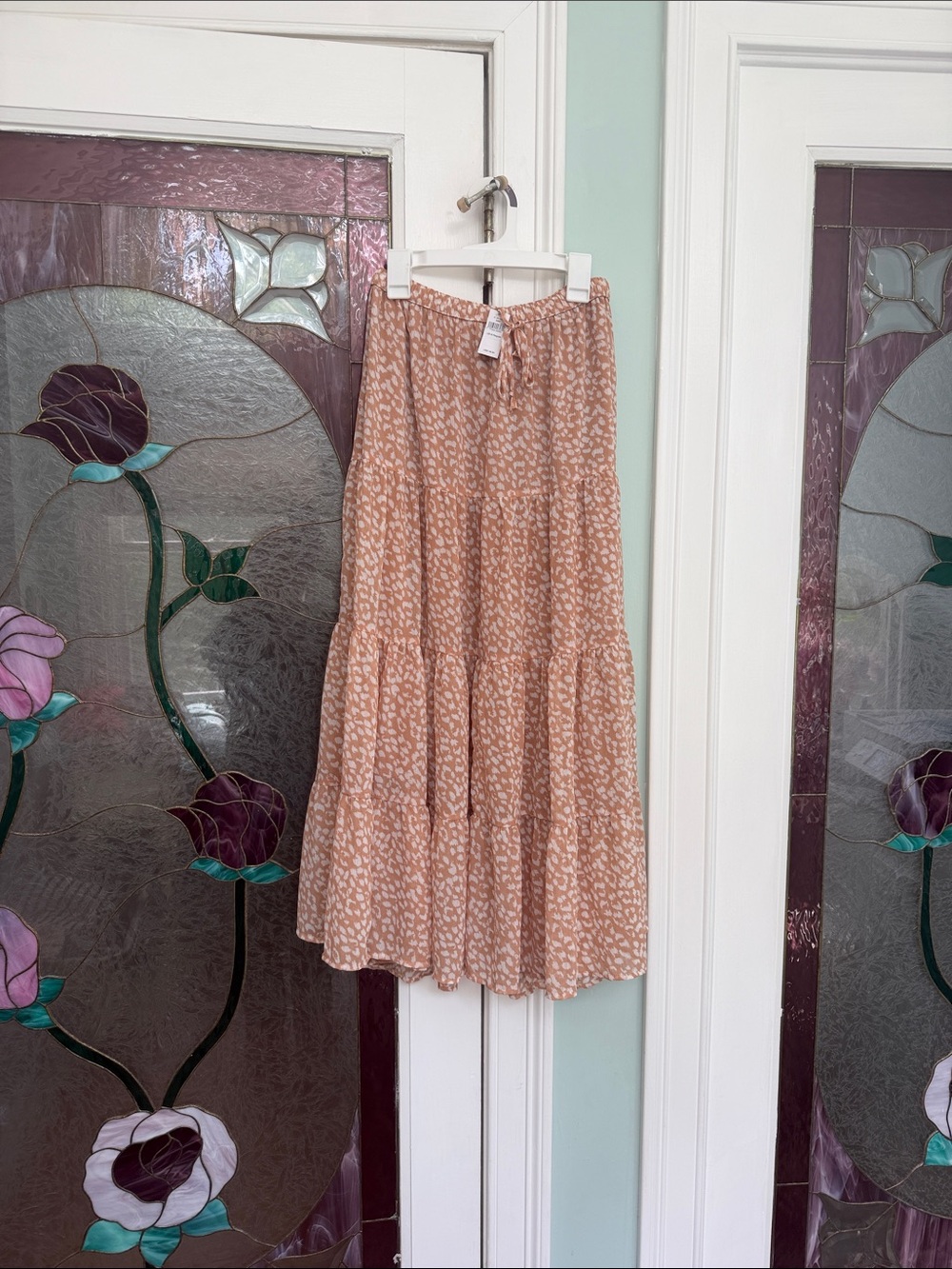 American Eagle Outfitters Peach Printed Tiered Maxi Skirt